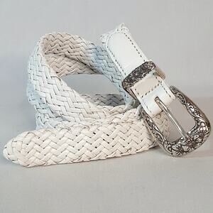 Talbots Southwestern Powder White Braided Genuine Leather Skinny Belt Lg Waist